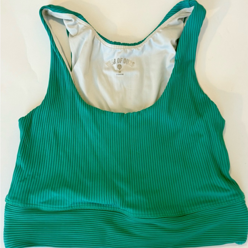 Green Ribbed Women's Sports Bra